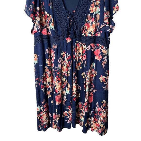 Torrid Dress Plus Size 4X Mini Gauze Lace-Up Skater Blue Floral Short Sleeve - Picture 3 of 13